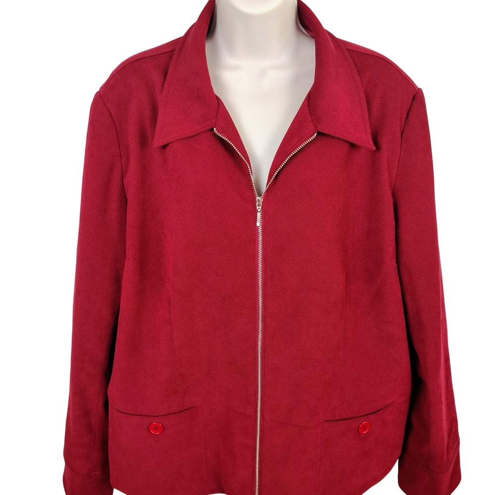 Index Womens SZ 20 Zip Front Textured Jacket Red Ribbed Officecore Professional